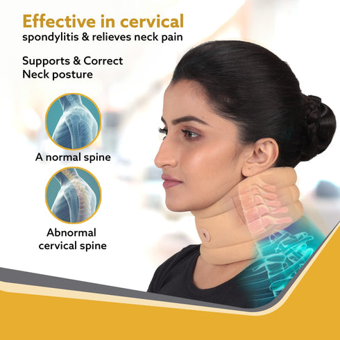 AGARO Cervical Collar Spondylitis Neck Support, Adjustable Neck Brace With Extra Support, Relieves Pain, Stress & Pressure in Spine, Small, Beige